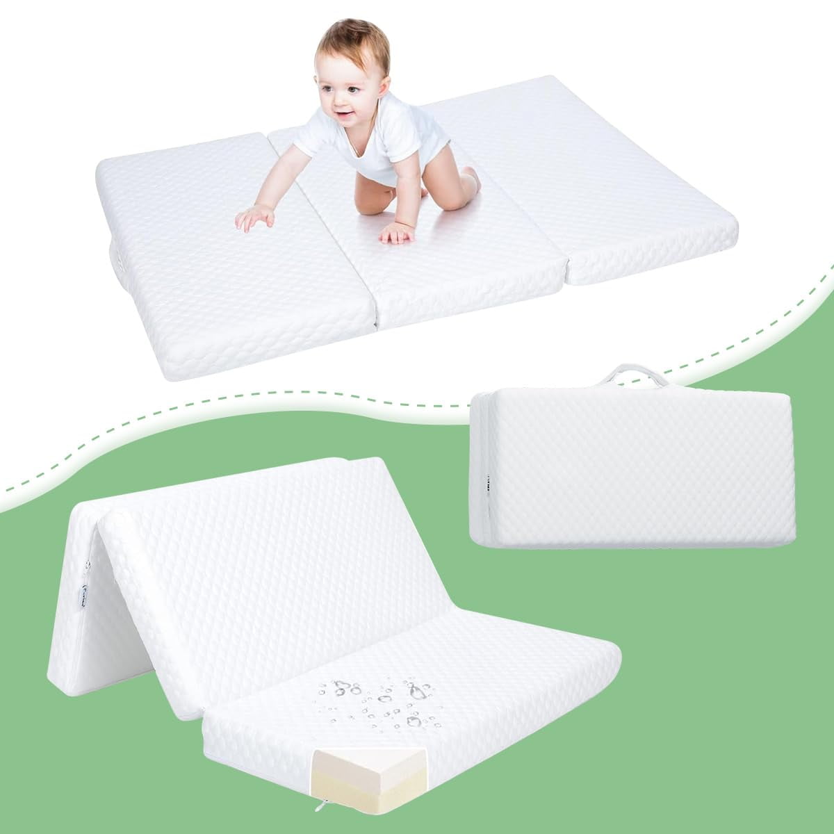 Smiaoer TriFold Pack n Play Mattress, Mini Portable Memory Foam Crib