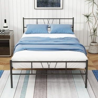 Smiaoer Twin Bed Frame with Headboard,12 Inch Heavy Duty Slat Metal Platform Bed Frame,No Box Spring Needed,Black
