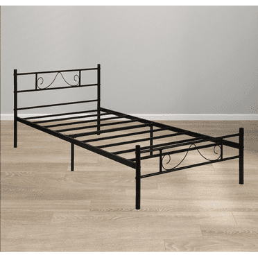 Smiaoer Twin Bed Frame with Headboard,12 Inch Heavy Duty Slat Metal Platform Bed Frame,No Box Spring Needed,Black