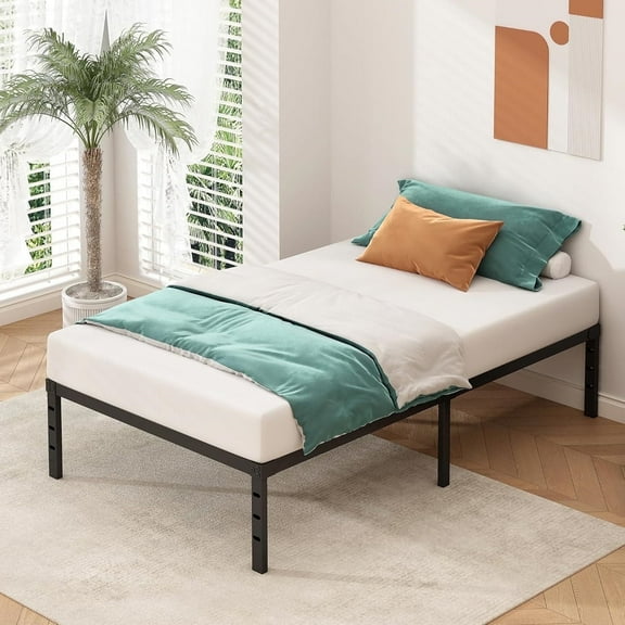 Twin Bed Frame, 14" Heavy Duty Metal Platform with Storage Space No Box Spring Needed, Black