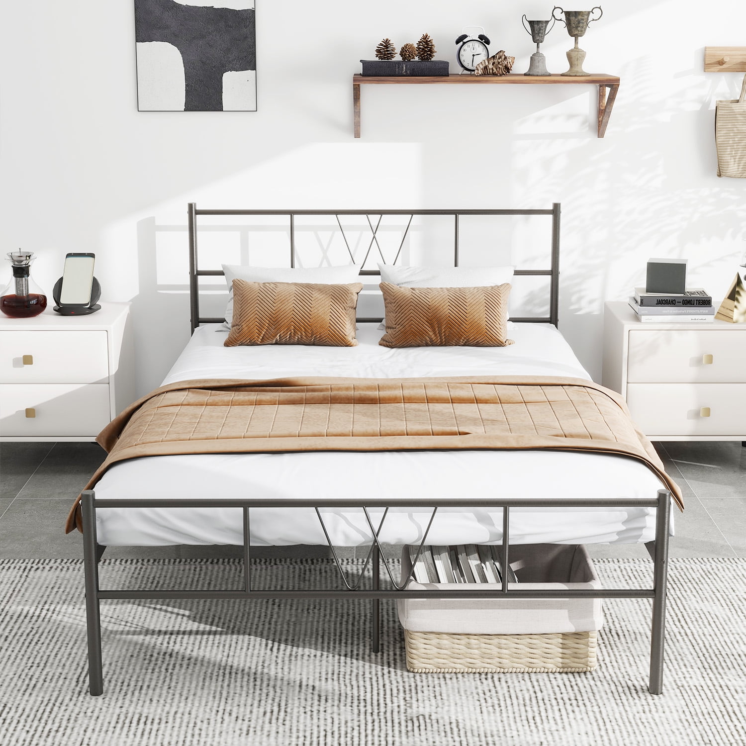 Smiaoer Full Size Metal Platform Bed Frame with Headboard and Footboard, No Box Spring Needed