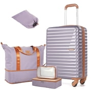 Smicure Carry On Luggage Set 5 Piece with Spinner Wheel, Hardside Lightweight Suitcase with Duffel Bag and Travel Essentials,Purple