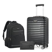 Smicure Carry On Luggage Sets 3 Piece with Spinner Wheel, Hardside Lightweight Business Suitcase with College Backpack and Travel Essentials, Black