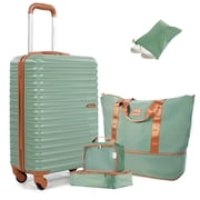 Smicure Carry On Luggage Set 5 Piece with Spinner Wheel, Hardside Lightweight Suitcase with Duffel Bag and Travel Essentials, Green