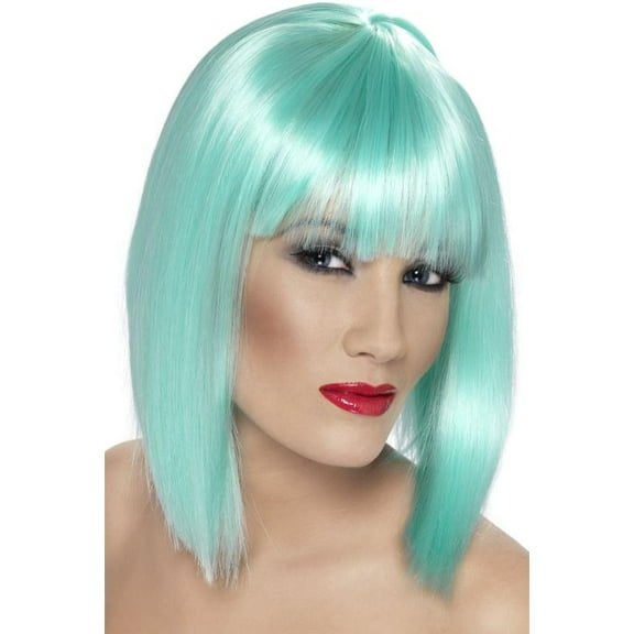 Smiffy's Costumes Adult Womens Glam Short Blunt Fringe Neon Aqua Wig Costume Accessory