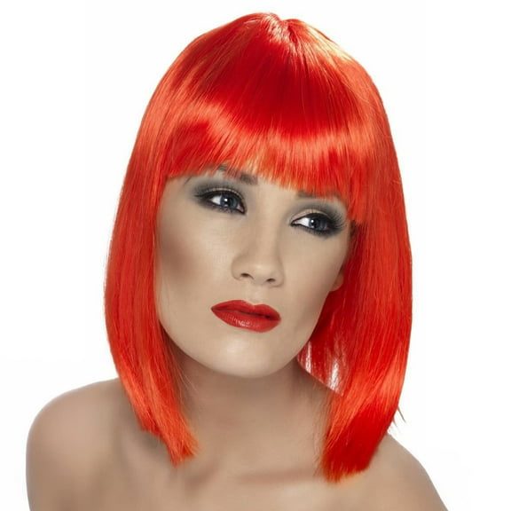 Smiffy's Costumes Adult Womens Glam Short Blunt Fringe Neon Red Wig Costume Accessory