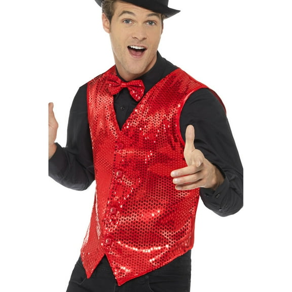 Smiffy's Costumes Men's Fancy Dress Red Sequin Magicians Waistcoat Vest Costume Large 42-44