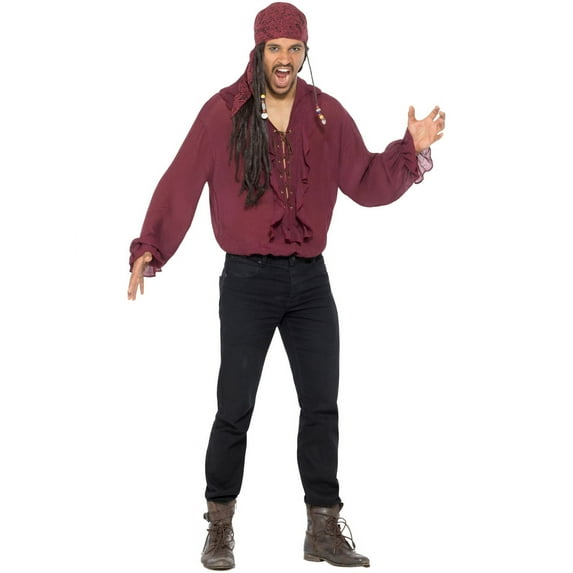 Smiffy's Costumes Men's Seafaring Pirate Dark Red Deckhand Buccaneer Shirt Costume X-Large 46-48