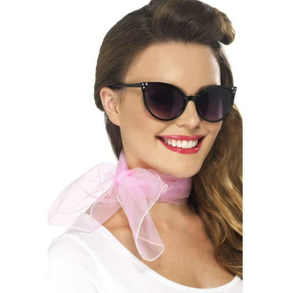 Womens Pink Vintage 50's Housewife Neckscarf Chiffon Style Costume Accessory