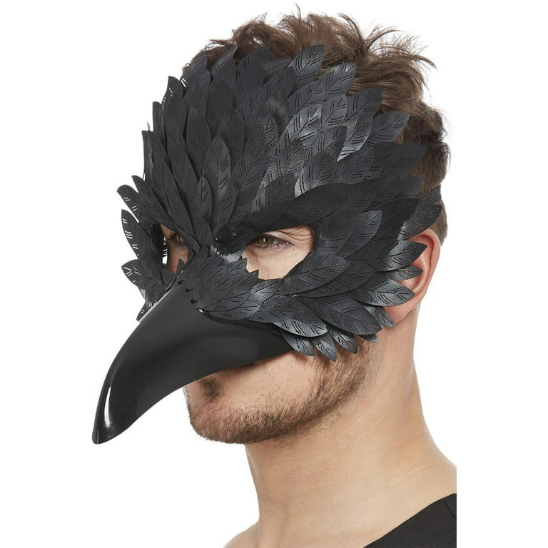 Raven Mask Long Beak Mock Feathers Black Raven Mask Long Beak Mock Feathers Black