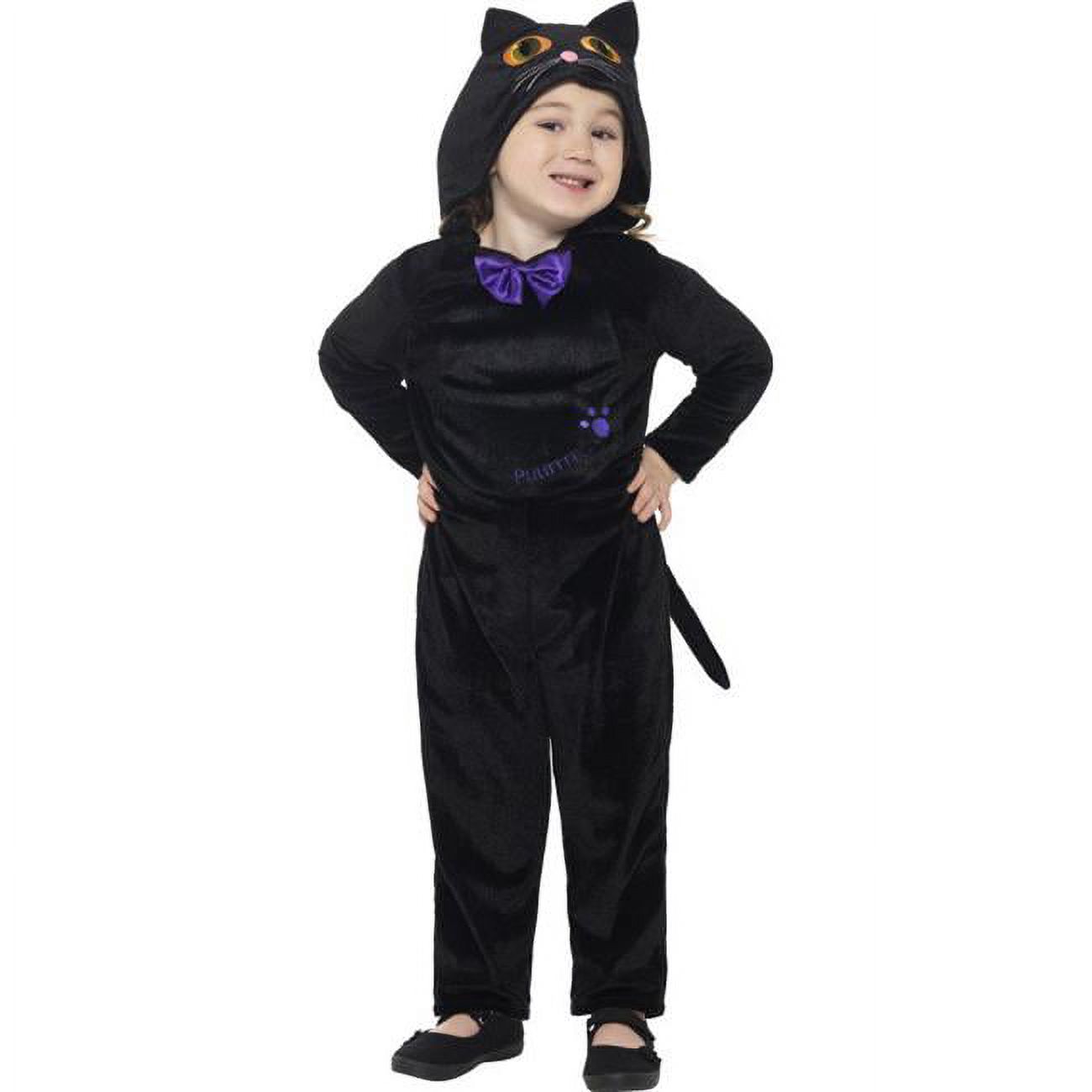 Smiffys Katzenkostüm Für Kleinkinder – Mit Kapuzen-Jumpsuit Und 3D-Augen (Größe 1-2 Jahre, Schwarz)