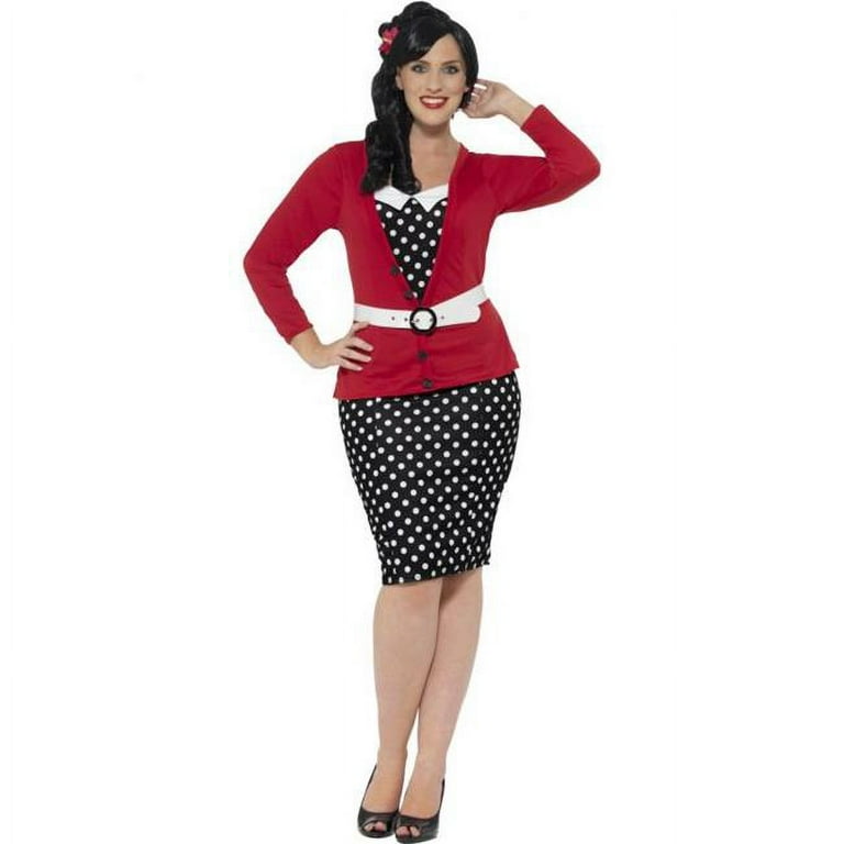 Smiffy's Women's Curves 50's PIn Up Polka Dot Adult Retro Plus