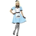 thumbnail image 1 of Smiffys 44712S Deluxe Dark Tea Party Costume with Dress Attached Apron Collar Tights & Headband, Small - Blue, 1 of 3
