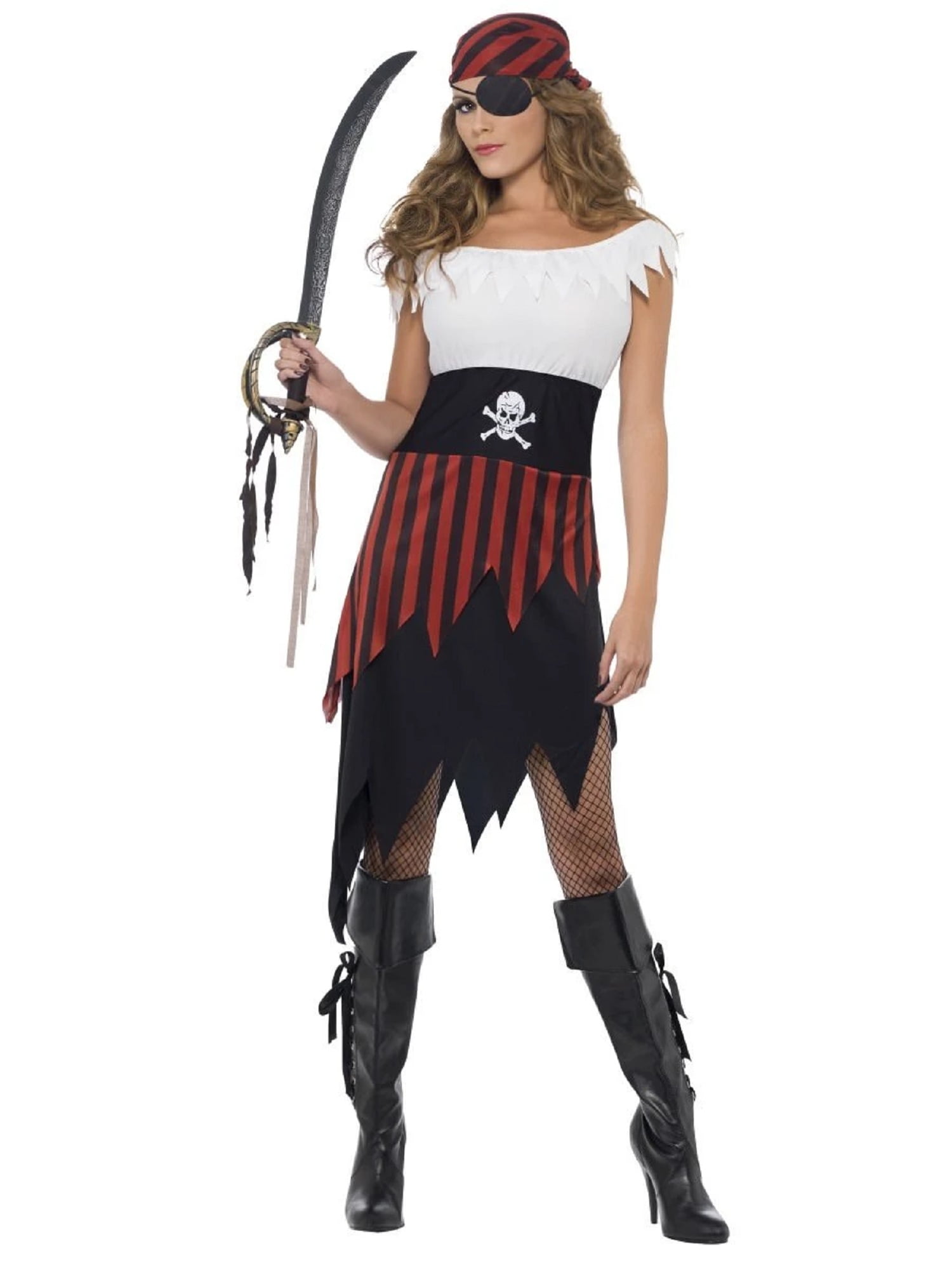 fancy dress costumes pirates ladies Smiffys Pirate Wench Women's Halloween Costume, Adult Size S Lace Cap Sleeve Wedding Dress