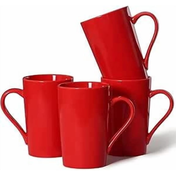 Smilatte 12 oz Coffee Mugs for Office Party, M099 Novelty Marble Ceramic Tea Cups for Women Men, Set of 4,Christmas Red