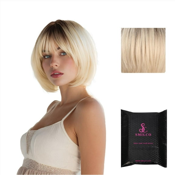 Smilco 10-Inch Golden Ombre Short Straight Wig - Non-Slip Ultra-Light Fit | Effortless Natural Look for Everyday Versatility