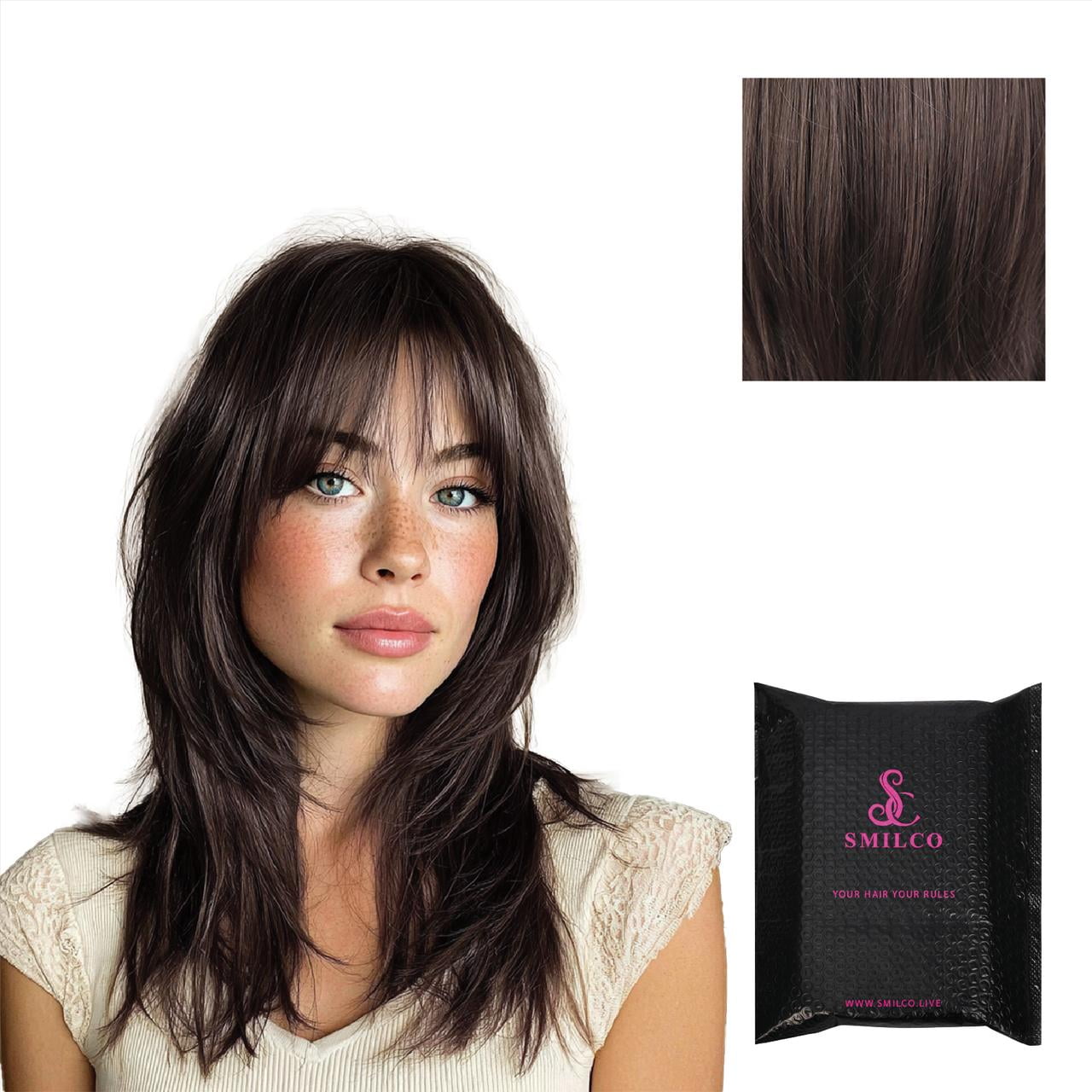Smilco 18-Inch Classic Black Wig - Heat-Resistant Fiber, Undetectable Wear & Timeless Elegance for Versatile Styling