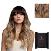 Smilco 22-Inch Caramel Balayage Curly Wig with Rose Lace Front - Voluminous Body & Transitional Style for Effortless Glamour