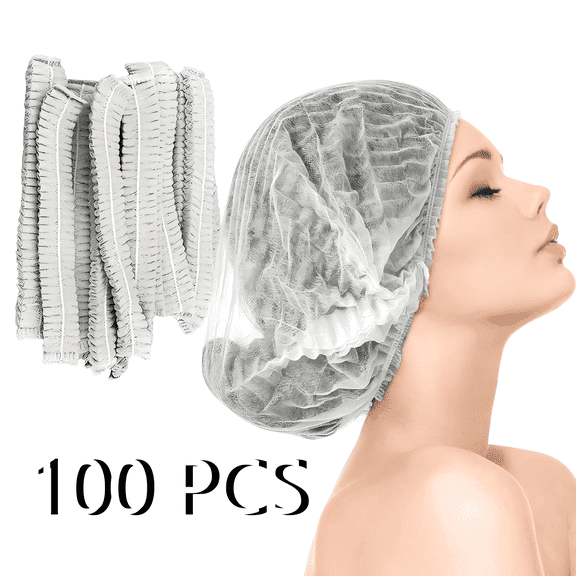 Smilco Hair Nets for Food Service Workers, 21" Disposable Nonwoven Bouffant Caps, 100-Count, White