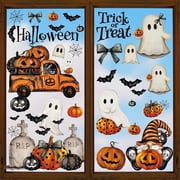 Smile 100 PCS Halloween Window Cling Sticker, Goost Trick or Treat Pumpkin Truck Gnome for Home Party Supplies Shop Window Glass Display Decoration