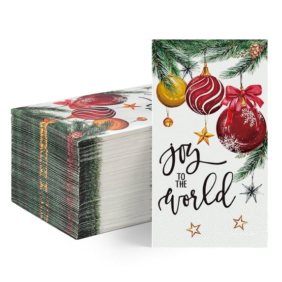 Sm:)e 100PC Christmas Disposable Paper Decorative Guest Napkins, Xmas Balls for Party Lunch Dinner Kitchen Bathroom