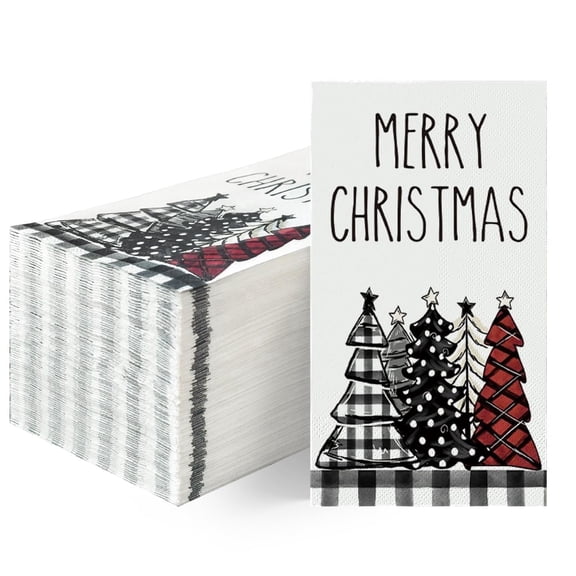 Sm:)e 100PC Christmas Disposable Paper Decorative Guest Napkins, Xmas Tree Buffalo Plaid for Party Lunch Dinner Kitchen Bathroom