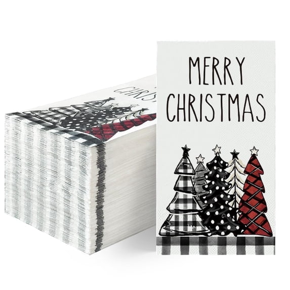 Sm:)e 100PC Christmas Disposable Paper Decorative Guest Napkins, Xmas Tree Buffalo Plaid for Party Lunch Dinner Kitchen Bathroom