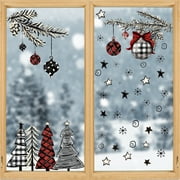 Smile 123 PCS Christmas Window Cling Sticker, Black Red Xmas Tree Snow for Home Party Supplies Shop Window Glass Display Decoration