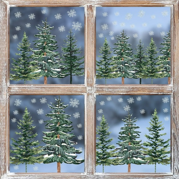 Smile 130 PCS Christmas Window Cling Sticker, 4 Sheet Trees Snow for Home Party Supplies Shop Window Glass Display Decoration