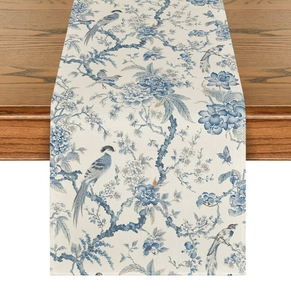 Smile 48" x 13" Machine Washable Vibrant Polyester Peacock Flower Spring Table Runner