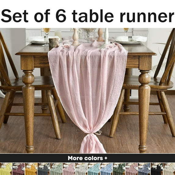 Smile 6PCS Blush Cheesecloth Table Runner 31 x 118 Inch Rustic Gauze Boho Chair Sashes for Bridal Shower Wedding Party Catering Home Decoration Supplies