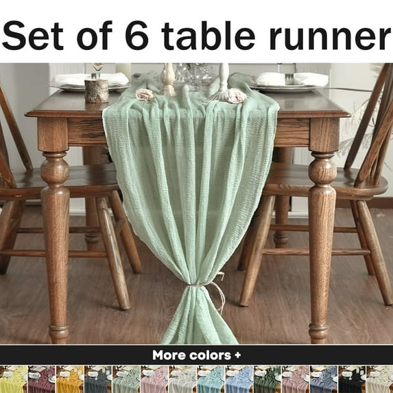 Smile 6PCS Sage Green Cheesecloth Table Runner 31 x 118 Inch Rustic Gauze Boho Chair Sashes for Bridal Shower Wedding Party Catering Home Decoration Supplies