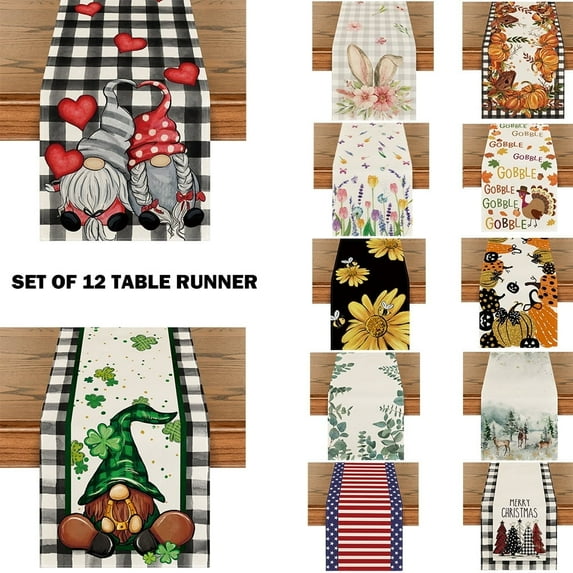 Smile All Seasons Seasonal Decorative Set of 12 Table Runner for Dining Table 13 x 72 Inch, Farmhouse Kitchen Dining Room Decoration