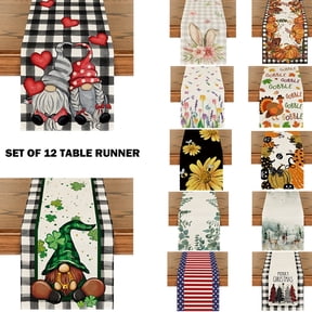 Smile All Seasons Seasonal Decorative Set of 12 Table Runner Clearance for Dining Table 13 x 72 Inch, Farmhouse Kitchen Dining Room Decoration