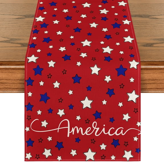 Smile American Blue and Red Star Patriotic Fourth of July Table Runner 13 x 90 Inch Red