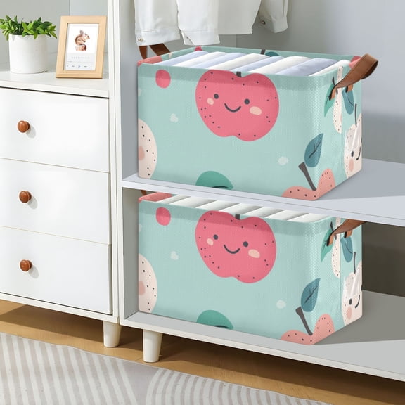 Smile Apples Foldable Storage Large Fabric Storage Baskets Organizer Storage Bins with Handles for Shelves