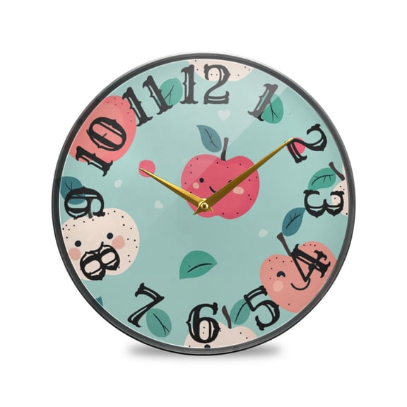 Smile Apples Wall Clock 10 Inch Silent Non Ticking Battery Operated Easy to Read for Kitchen Living Room