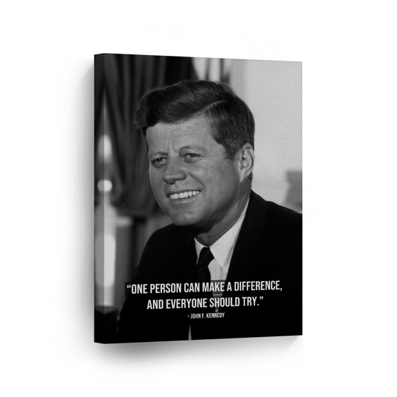 Smile Art Design 35th President of The United States of America John F. Kennedy JFK Portrait Motivational Quote Inspirational Canvas Wall Art Print American History Office Living Room Decor 12x8