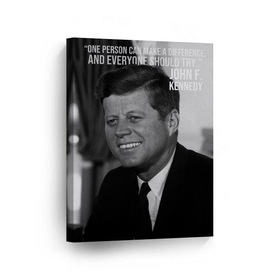 Smile Art Design 35th President of The United States of America John F. Kennedy Portrait Motivational Quote Inspirational Canvas Wall Art Print American History Office Living Room Home Decor 12x8