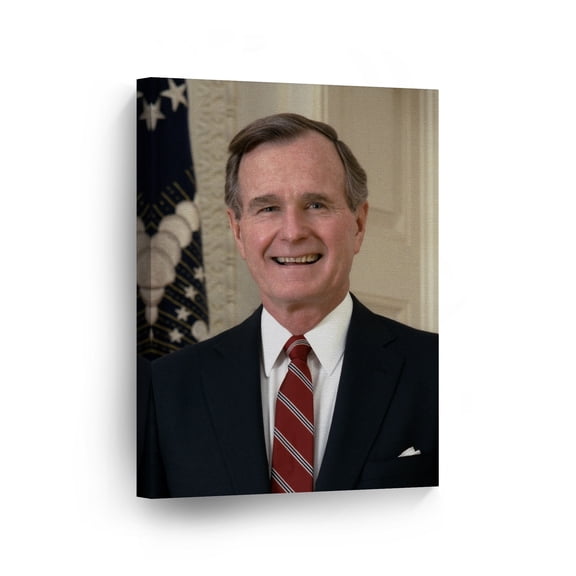 Smile Art Design 41st President of The United States of America George H. W. Bush Portrait Canvas Wall Art Print American History Political Icon Office Library Living Room Home Decor 12x8