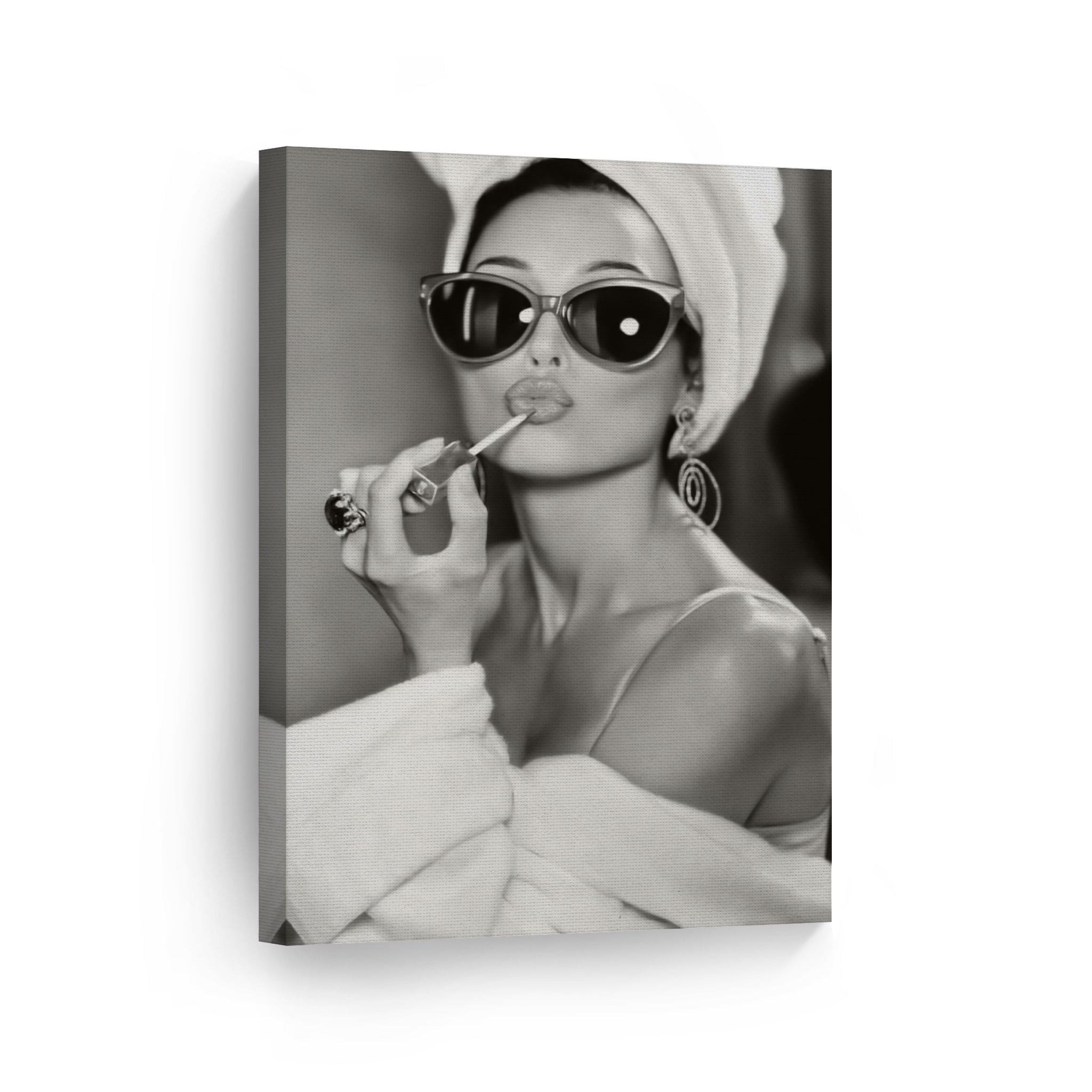 Smile Art Design Audrey Hepburn Wall Art Canvas Print Lipstick Makeup Iconic Pop Art Pretty Beauty Black and White Wall Art Living Room Bedroom Wall Decor Vintage Ready to Hang Made in USA - 12x8