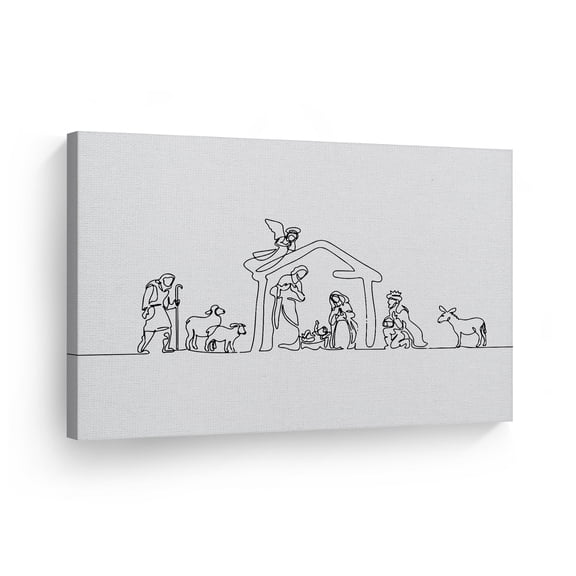 Smile Art Design Black and White Nativity Scene Line Art Canvas Print Jesus Lord God Bible Christ Pray Cross Religious Living Room Bedroom Christian Gift - 30x40