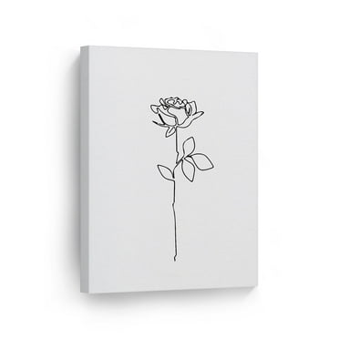 Smile Art Design Black and White One Line Minimalism Art Rose Botanical Drawing Abstract Canvas Wall Art Print Office Living Room Dorm Bedroom Aesthetic Modern Home Decor Ready to Hang - 40x30