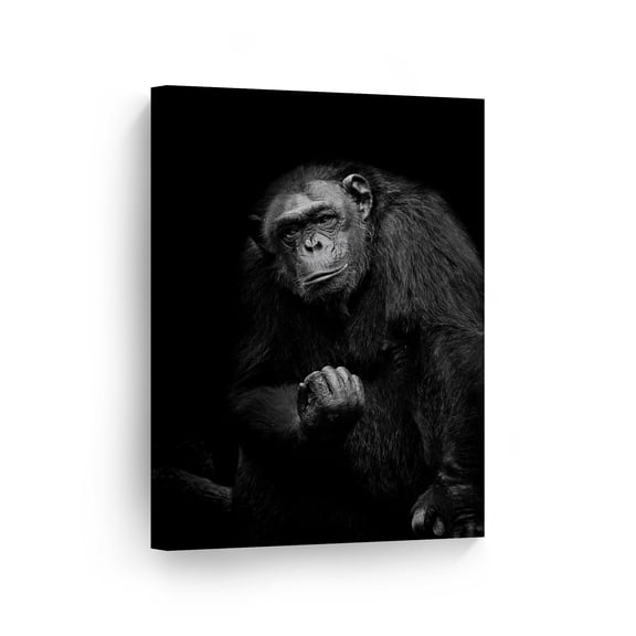 Smile Art Design Black and White Portrait of Gorilla Wild Animal Canvas Wall Art Print Nature African Safari Exotic Wildlife Living Room Bedroom Kids Baby Nursery Room Decor - 40x30