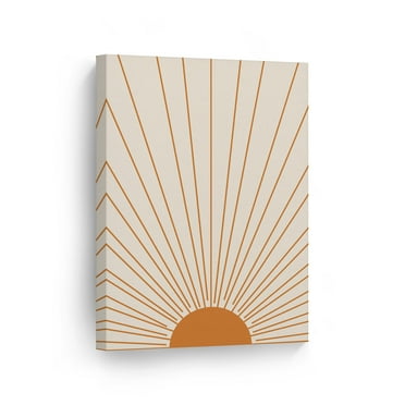 Smile Art Design Boho Minimalism Line Art Sunrise Drawing Painting Abstract Canvas Wall Art Print Office Living Room Dorm Bedroom Aesthetic Modern Home Decor Ready to Hang - 12x8
