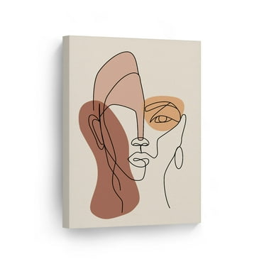 Smile Art Design Boho One Line Minimalism Art Woman Face Drawing Painting Abstract Canvas Wall Art Print Office Living Room Dorm Bedroom Aesthetic Modern Home Decor Ready to Hang - 40x30