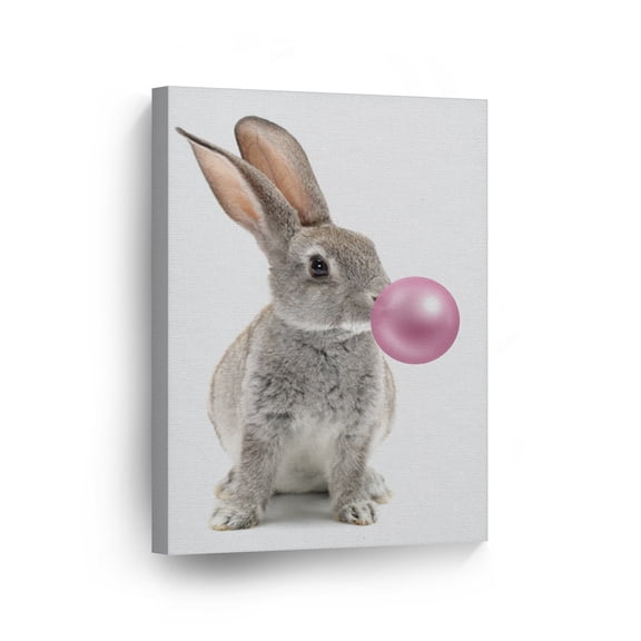 Smile Art Design Bunny Rabbit Animal Bubble Gum Art Pink CANVAS PRINT Wall Art Home Decoration Pop Art Living Room Kids Room Decor Nursery Ready to Hang Made in the USA 12x8