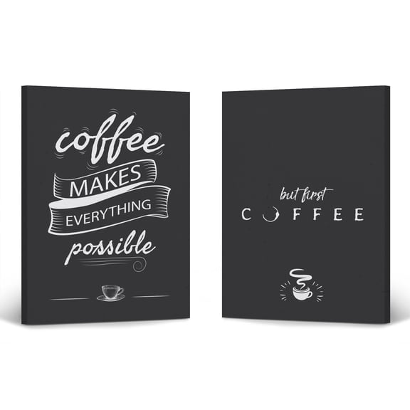 Smile Art Design But First Coffee Retro 2 Panel Canvas Print Set Coffee Sign Wall Art Kitchen Decor Quote Inspirational Gift Farmhouse Restaurant Coffee Shop Dining Room Housewarming Gift (40x30)x2