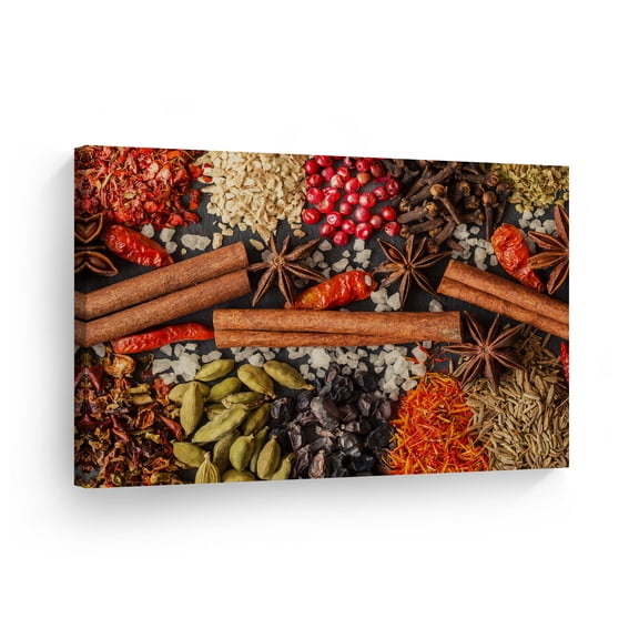 Smile Art Design Colorful Spices and Dried Herbs Kitchen Canvas Wall Art Print Restaurant Cafe Dining Room Farmhouse Decor Modern Housewarming Gift Ready to Hang 8x12