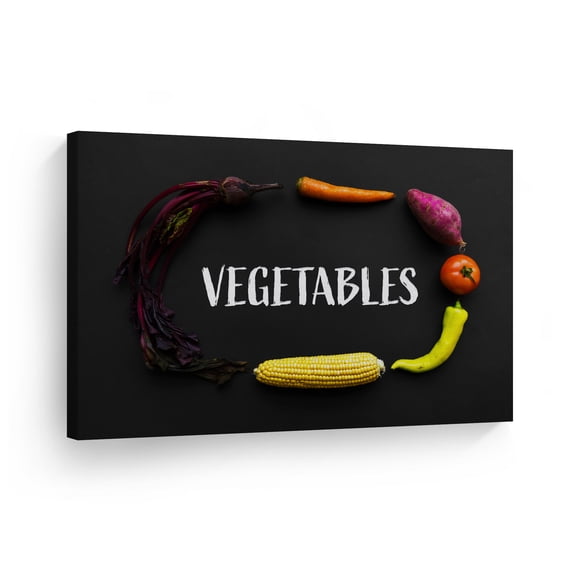 Smile Art Design Colorful Vegetables and Lettering Kitchen Canvas Wall Art Print Restaurant Cafe Dining Room Farmhouse Decor Modern Housewarming Gift 30x40
